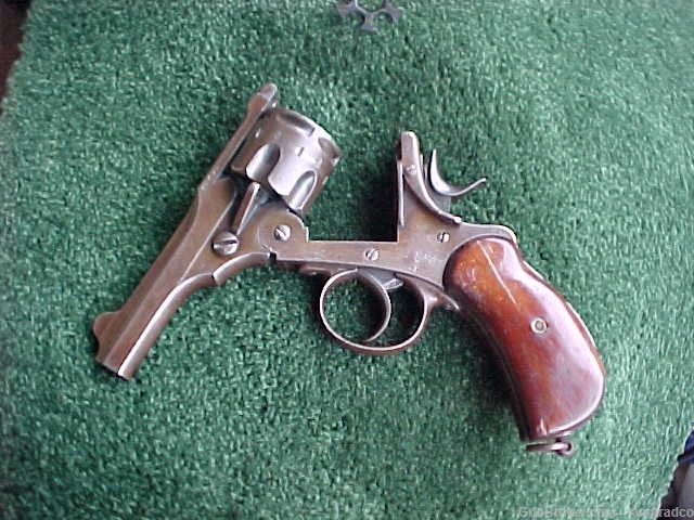 Antique WEBLEY MK l Topbreak Revolver 45 ACP Birdhead Wood Grips w Holster-img-12