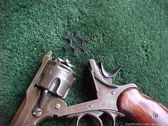 Antique WEBLEY MK l Topbreak Revolver 45 ACP Birdhead Wood Grips w Holster-img-11