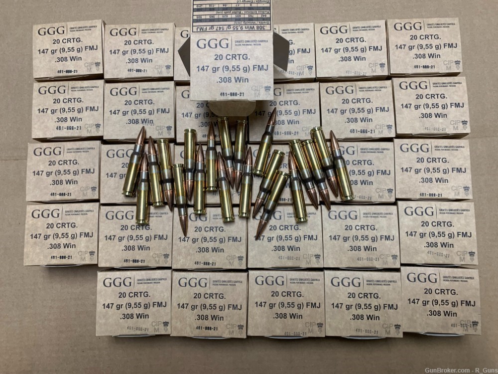 GGG .308 win 600 rounds rifle ammo 147gr fmj-img-0