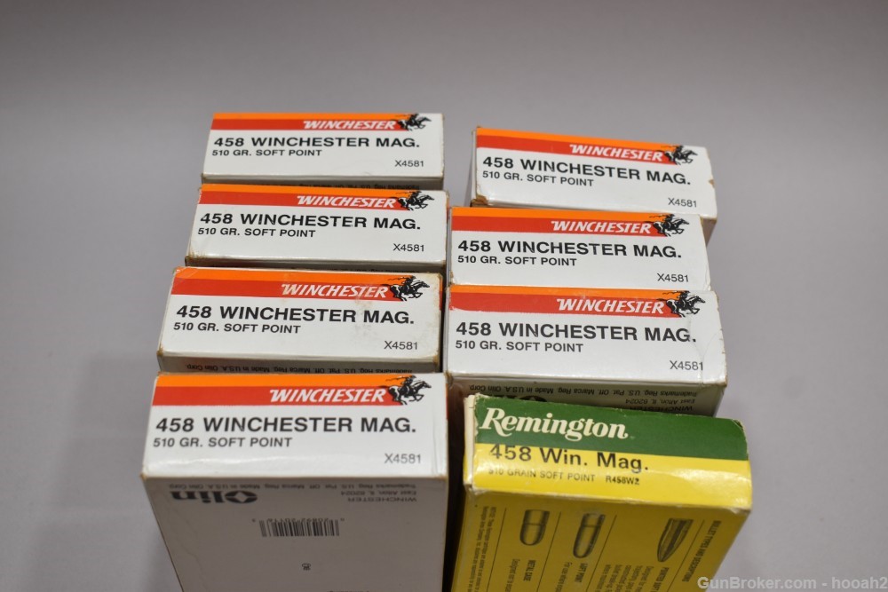 8 Boxes 148 Rds & 7 Fired Cases 458 Winchester Magnum Mag 510 G SP READ -img-2