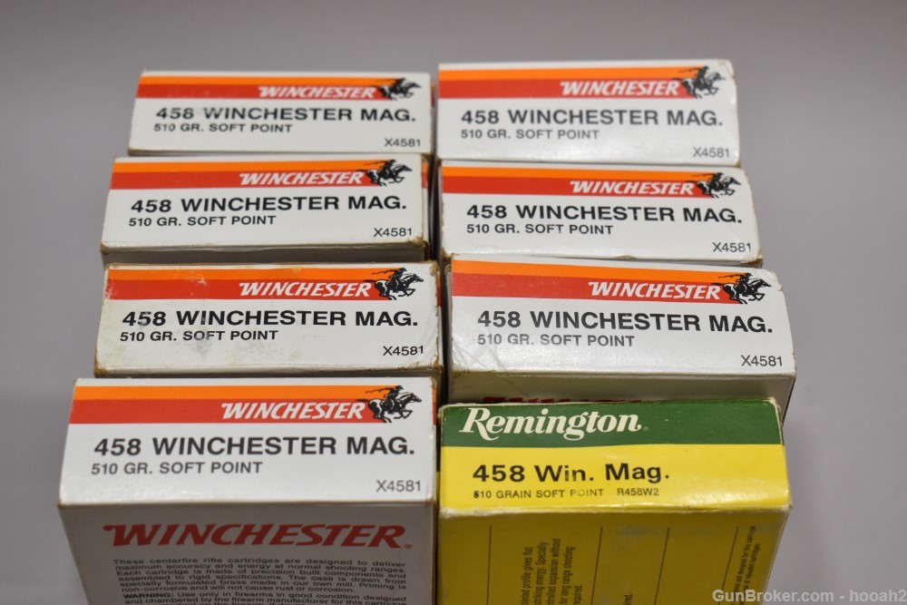 8 Boxes 148 Rds & 7 Fired Cases 458 Winchester Magnum Mag 510 G SP READ -img-0