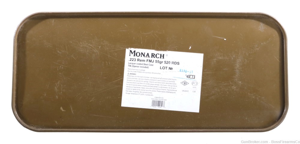 Monarch .223 Rem 55gr Lacquer Coated Steel FMJ Spam Can 520rd w/No Box(JFM)-img-1