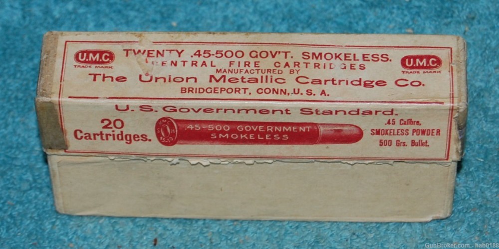  Vintage Full 2 Piece Box of Union Metallic Cartridge in 45-500 Gov't UMC-img-0