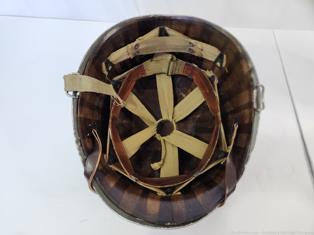WWII US M1 Helmet First Cavalry Lieutenant Marked & Liner-img-6