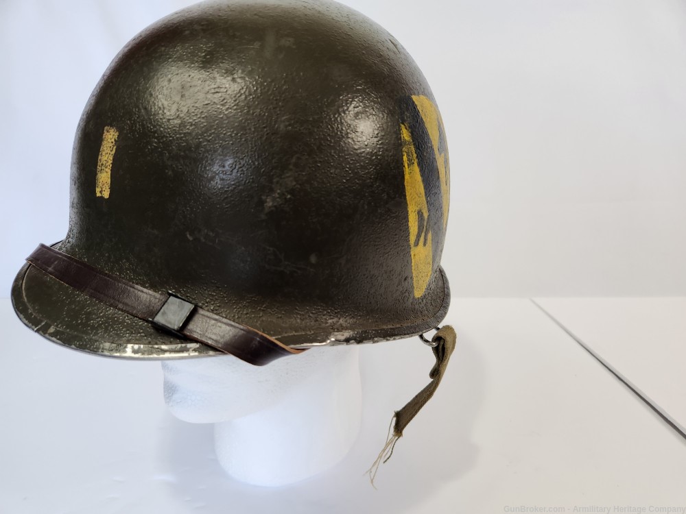 WWII US M1 Helmet First Cavalry Lieutenant Marked & Liner-img-2