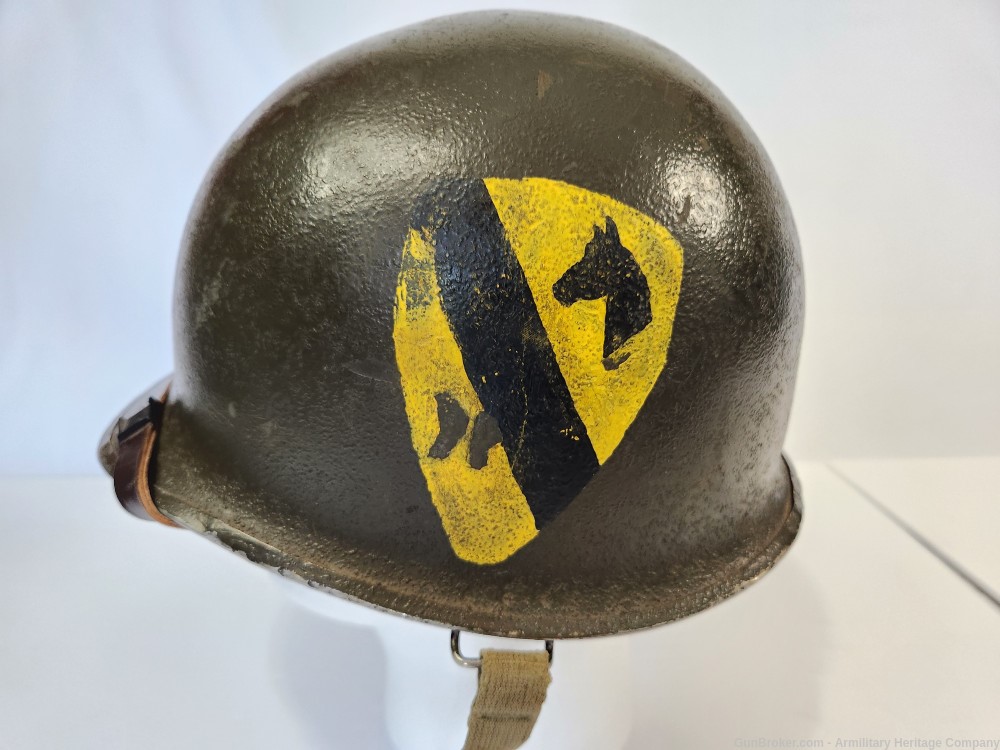 WWII US M1 Helmet First Cavalry Lieutenant Marked & Liner-img-3