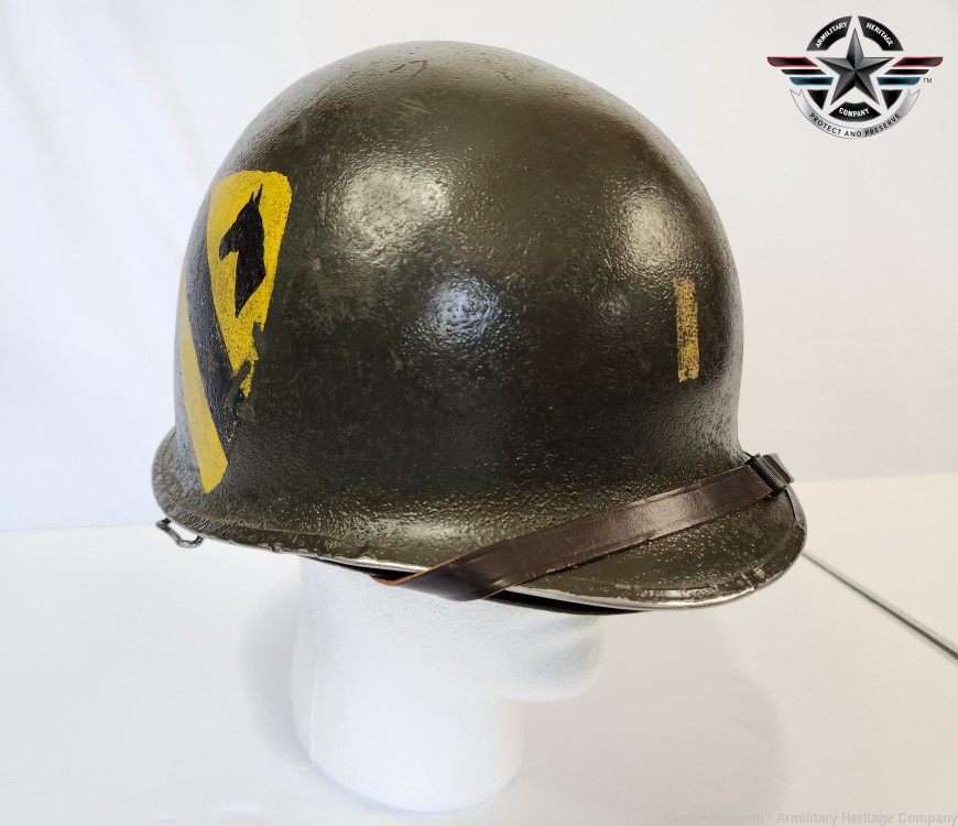 WWII US M1 Helmet First Cavalry Lieutenant Marked & Liner-img-0