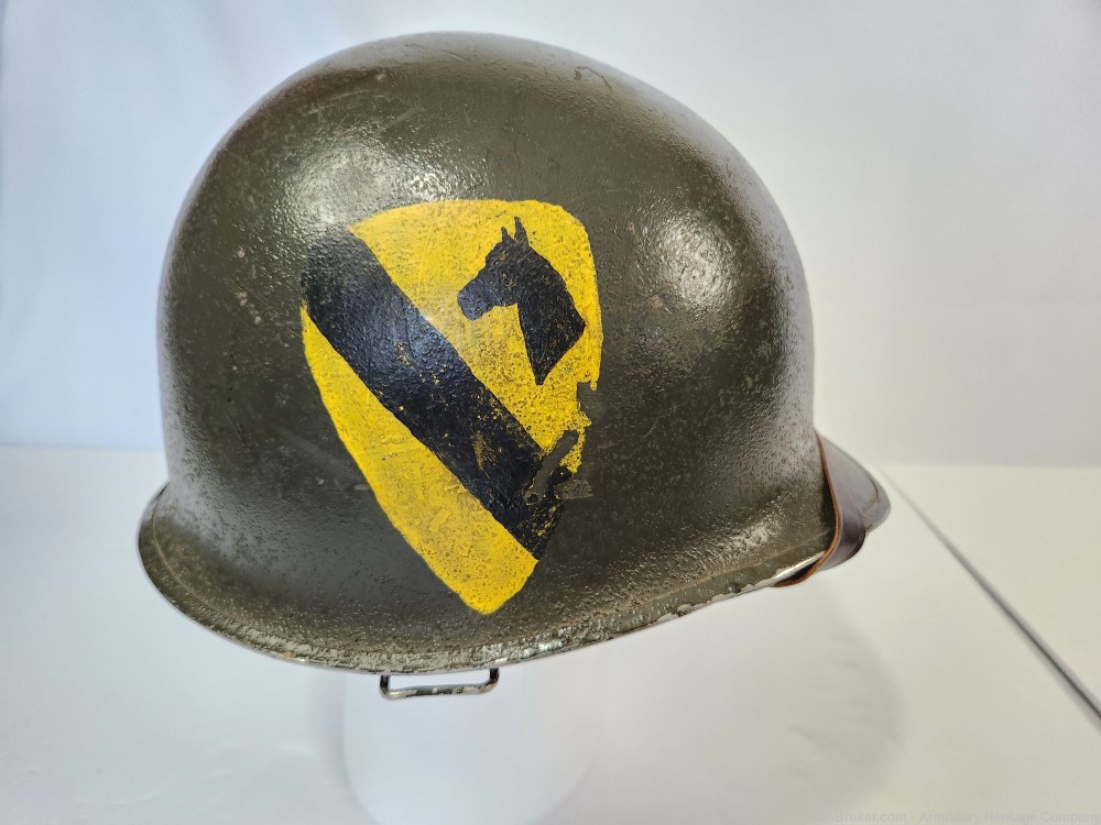 WWII US M1 Helmet First Cavalry Lieutenant Marked & Liner-img-5