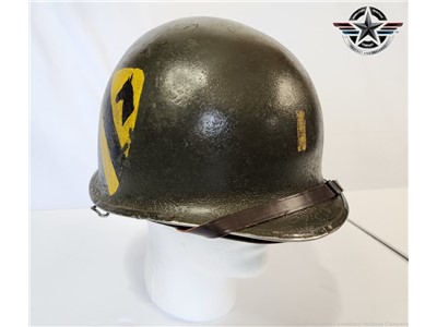 WWII US M1 Helmet First Cavalry Lieutenant Marked & Liner
