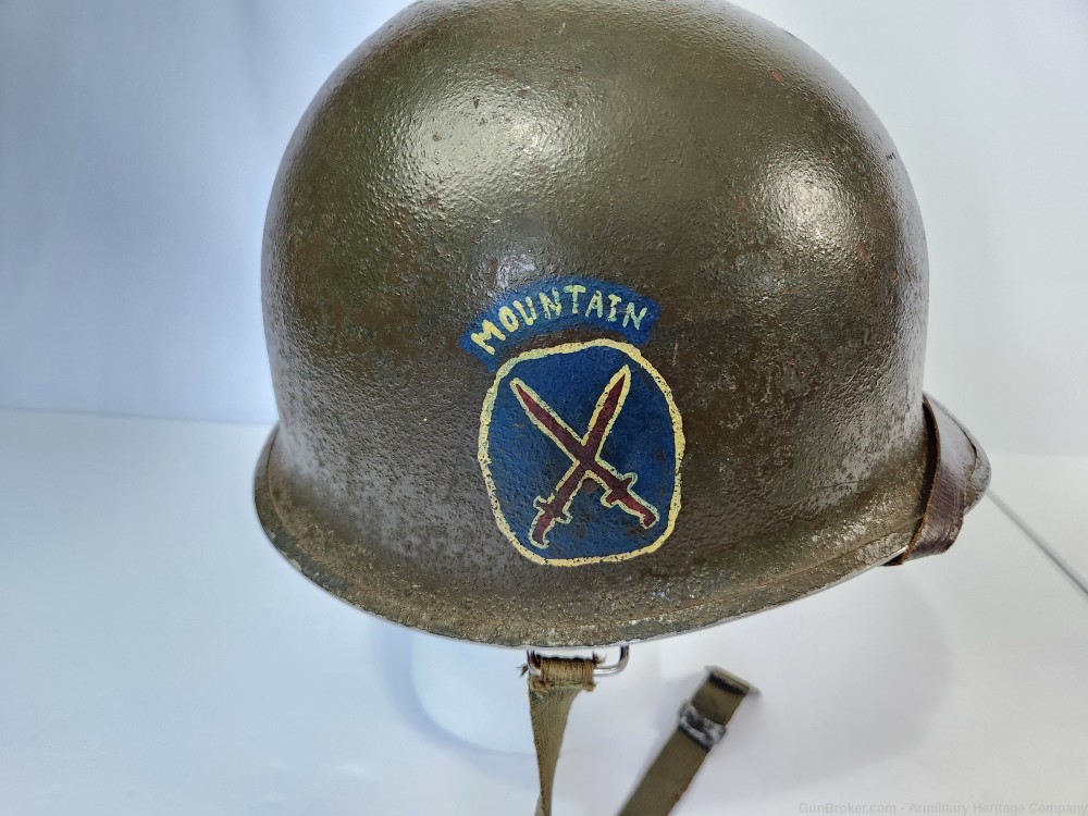 WWII US M1 Helmet Tenth Mountain Division & Liner-img-4