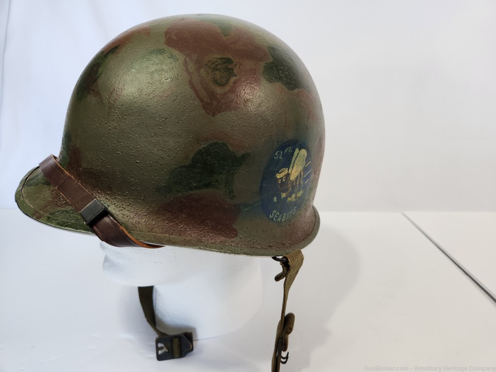 WWII US M1 Helmet Navy Seabees & Liner-img-2