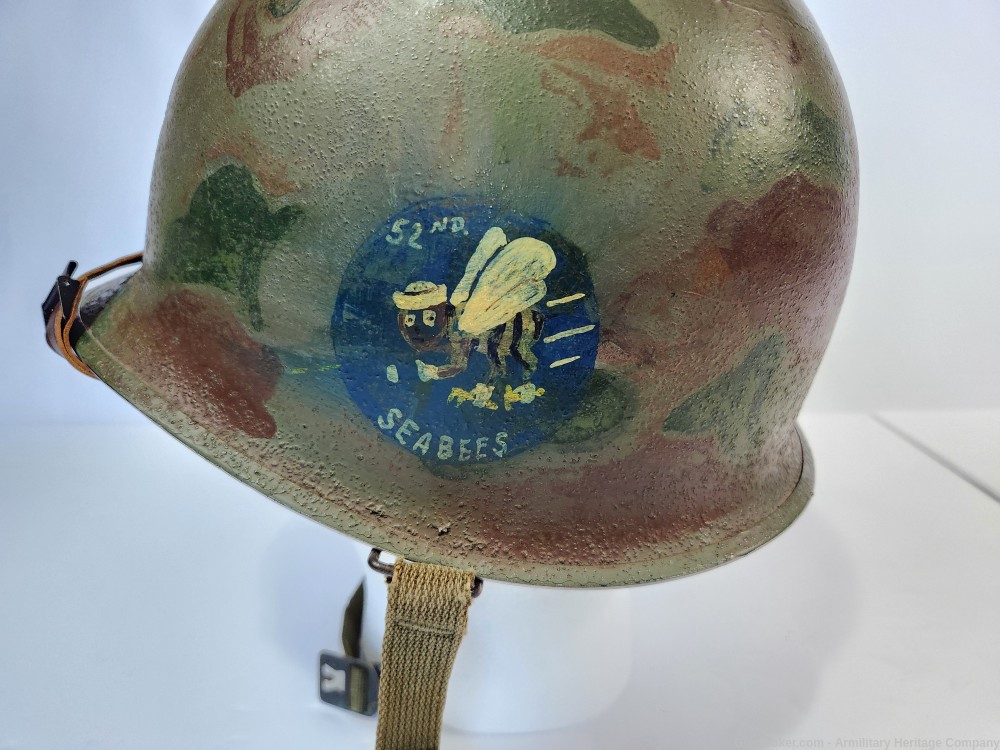 WWII US M1 Helmet Navy Seabees & Liner-img-3