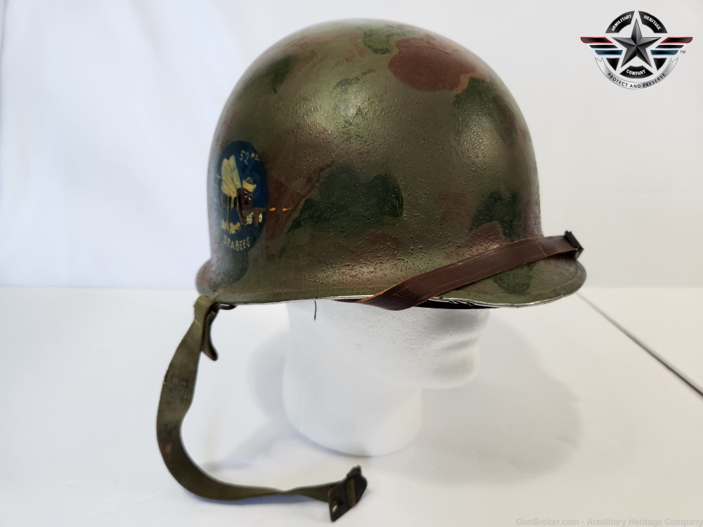 WWII US M1 Helmet Navy Seabees & Liner-img-0