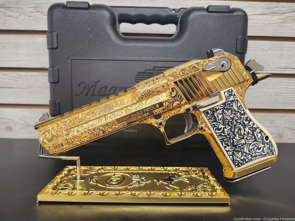 CUSTOM 24CT GOLD PLATED & ENGRAVED MAGNUM RESEARCH DESERT EAGLE 50AE-img-6