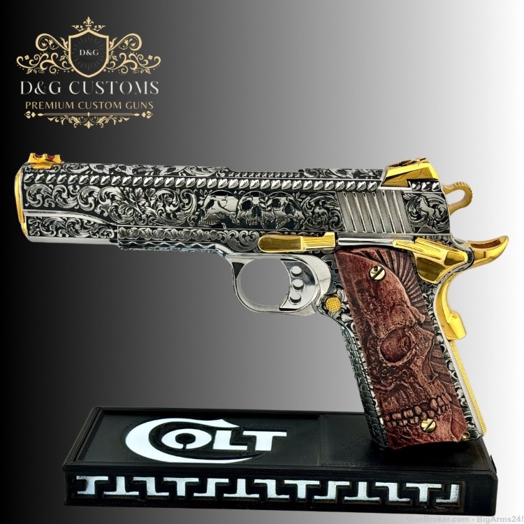 Skull Engraved Colt 1911 9mm w/ custom rosewood grips-img-5