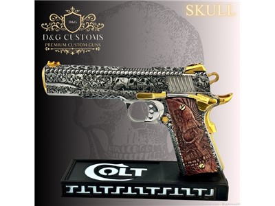 Skull Engraved Colt 1911 9mm w/ custom rosewood grips