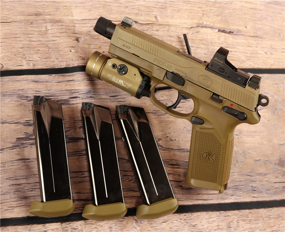 FNX 45 Tactical .45ACP 5.5" Threaded Barrel SoftCase 3 Mags, Laser, Red Dot-img-1
