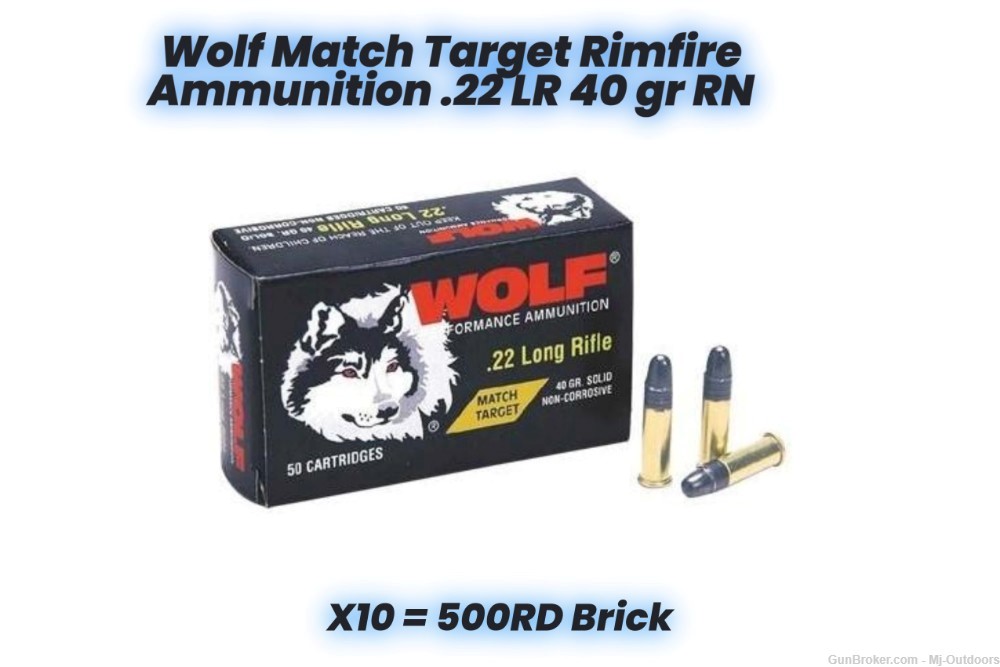 Wolf Match Target Rimfire Ammunition .22 LR 40 gr RN 500rds-img-0