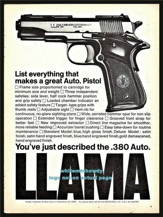 1975 LLAMA .380 Auto Pistol PRINT AD Collectible Gun Advertising-img-0