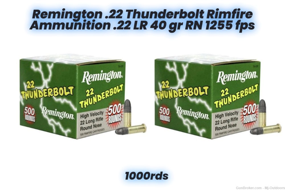 Remington .22 Thunderbolt Rimfire Ammunition .22LR 40 gr RN 1255 fps 1000rd-img-0