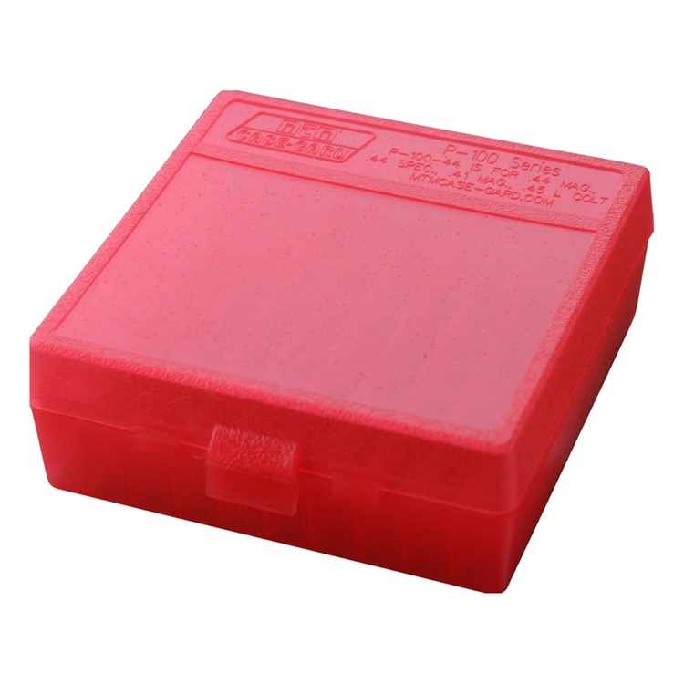 MTM Flip-Top 41 44 45 LC 100 Round Clear Red Ammo Box (P-100-44-29)-img-1