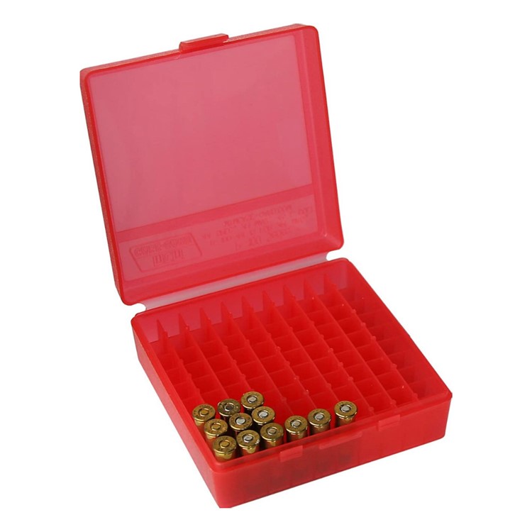 MTM Flip-Top 41 44 45 LC 100 Round Clear Red Ammo Box (P-100-44-29)-img-2