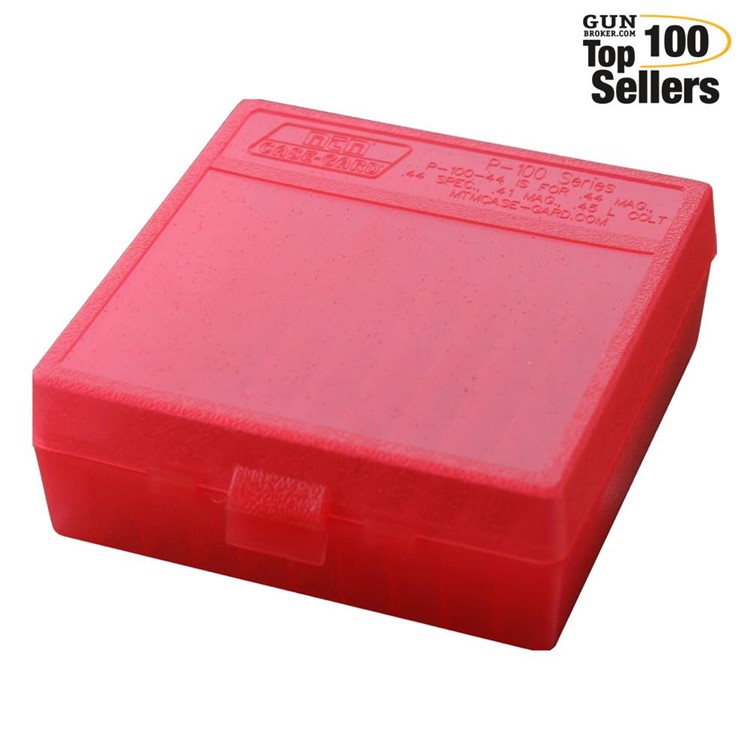 MTM Flip-Top 41 44 45 LC 100 Round Clear Red Ammo Box (P-100-44-29)-img-0