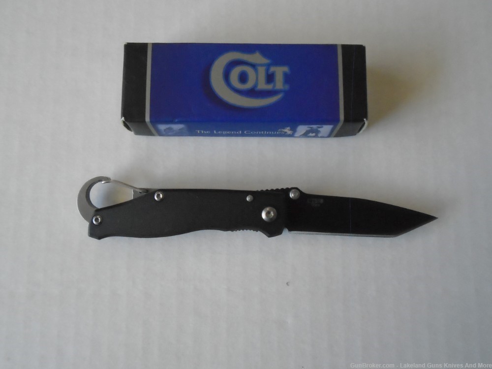 NIB COLT CT358 BLACK FOLDING TACTICAL KNIFE W/CARABINER CLIP!-img-0