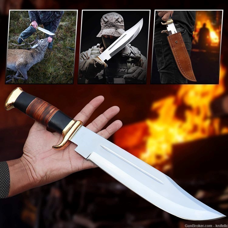 Handmade Crocodile Dundee, Full Tang Bowie, Hunting Camping Damascus Knife -img-3