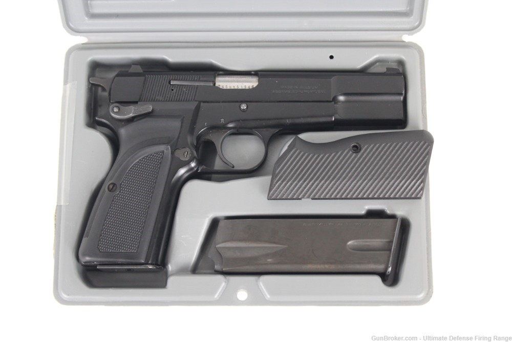 Excellent 1994 Browning Belgian Hi-Power 9mm with Box, 2 Mags & Grips-img-1