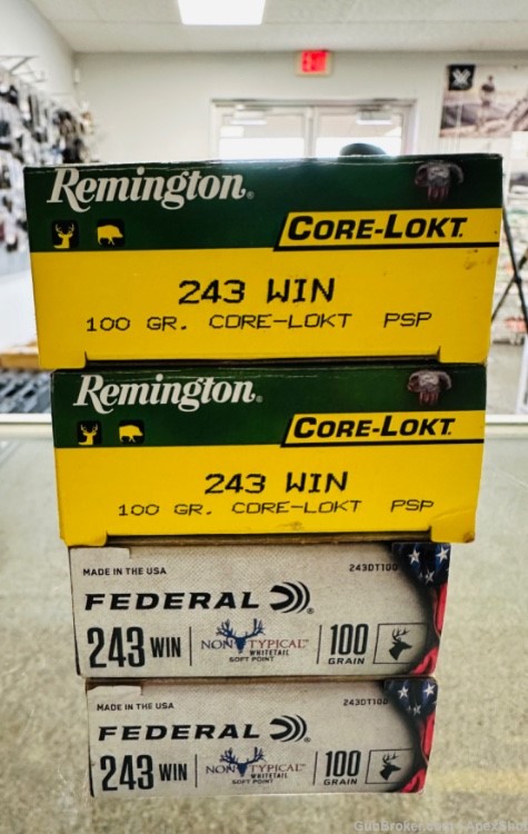 REMINGTON CORE-LOKT & FEDERAL NON-TYPICAL 243 WIN 100 GR(80 RDS)-img-0