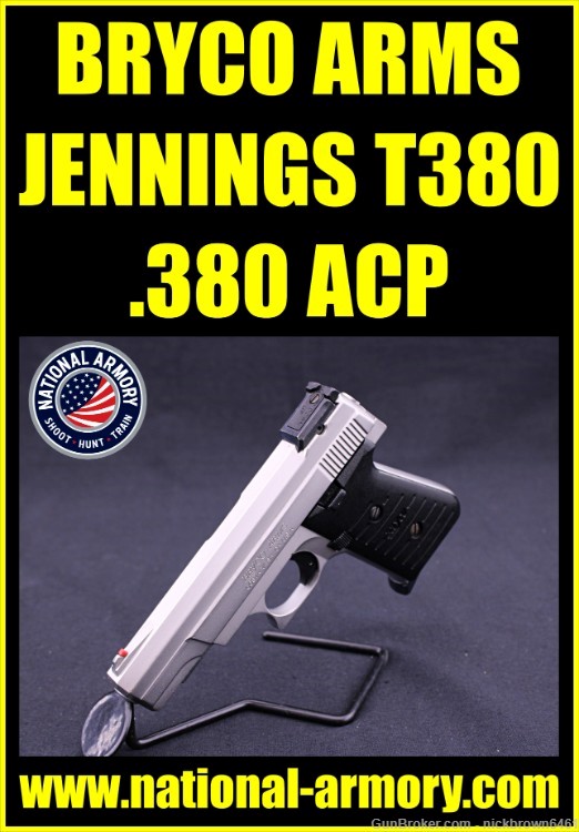 BRYCO ARMS JENNINGS T380 380 ACP STAINLESS STEEL ADJUSTABLE SIGHTS SAFETY-img-0