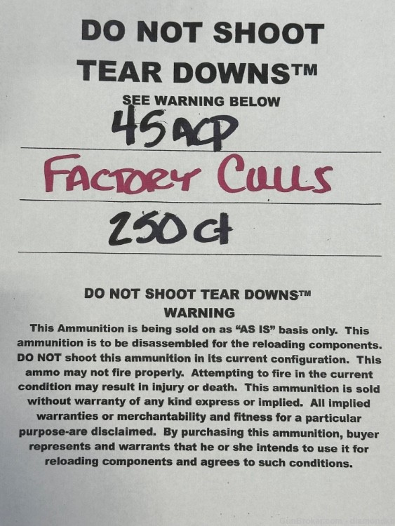 45acp TEAR DOWNS™ Factory Culls 250 count-img-3