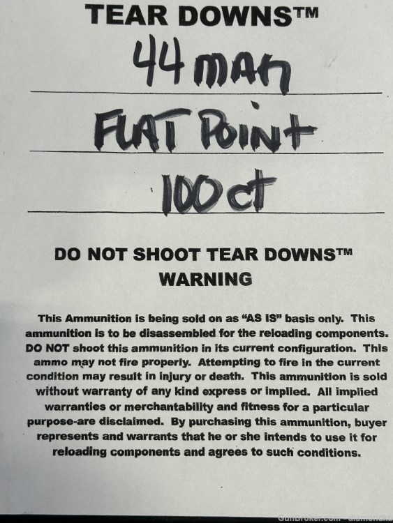 44 Mag Factory Culls TEAR DOWNS Flat Point 100ct-img-1