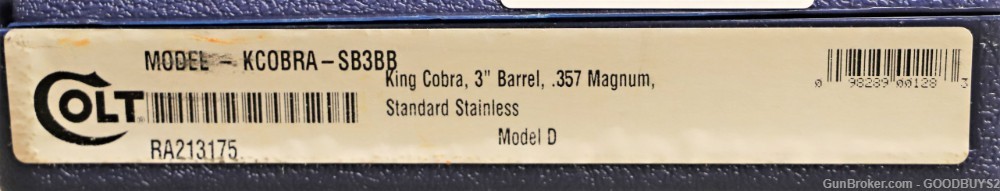 COLT KING COBRA 3" .357 MAGNUM SS KCOBRA-SB3BB 6 SHOT REVOLVER SALE-img-9