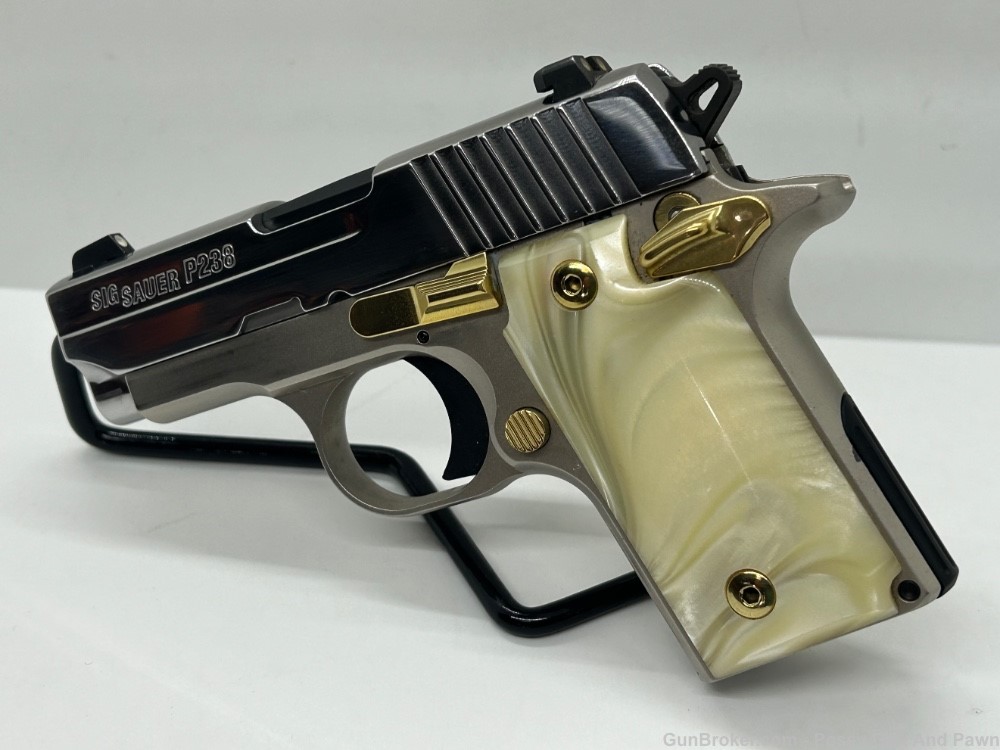 Nice SIG Sauer P238 380 Acp SS Pearl Gold Accents 238380TUX 238 Polished-img-0