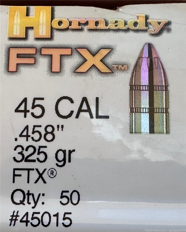 No ReSeRvE (50) Hornady 45 Cal .458" 325-Grain FTX Reloading Bullet -img-0