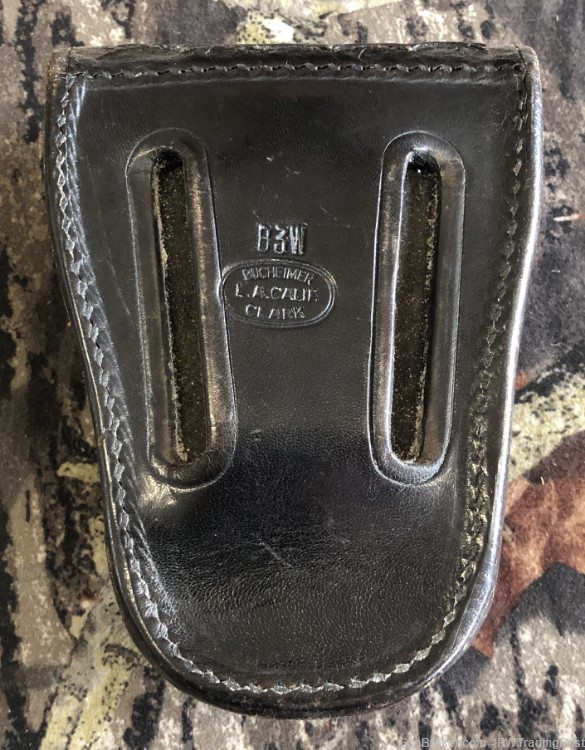 Vintage Bucheimer Black Leather Basket Weave Police Belt Hand Cuff Pouch-img-1