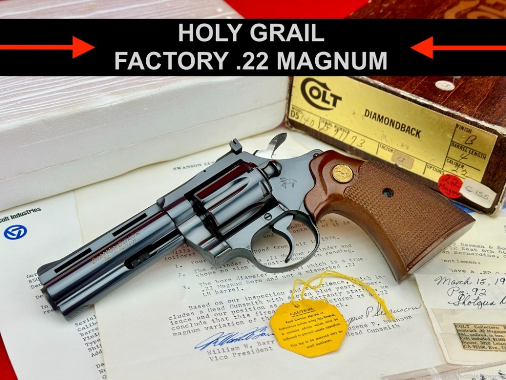 HOLY GRAIL Factory .22 Magnum Colt Diamondback 4" Blue - TONS OF PAPERWORK-img-0