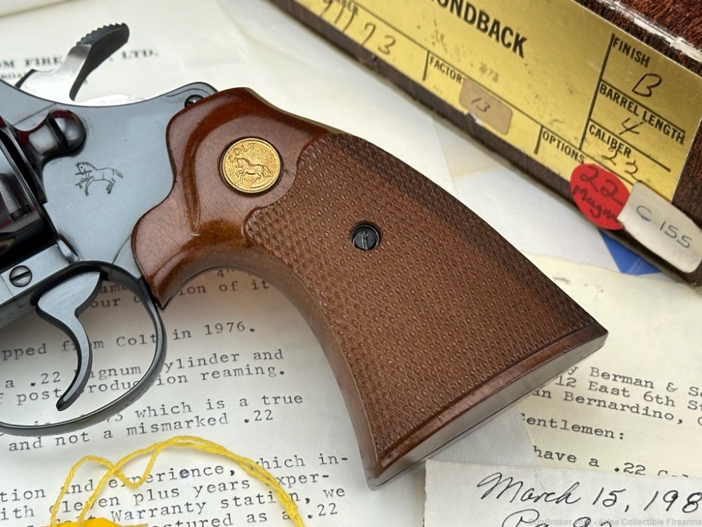 HOLY GRAIL Factory .22 Magnum Colt Diamondback 4" Blue - TONS OF PAPERWORK-img-5