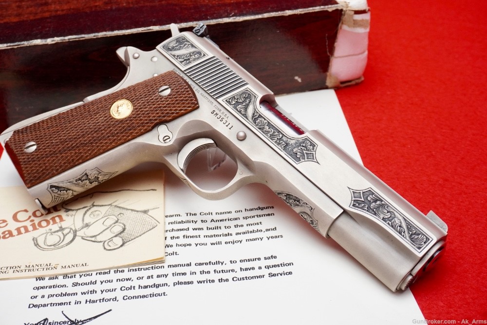 1983 Colt Ace 1911 .22LR 5" E-Nickel *STUNNING FLORAL ENGRAVING*-img-4