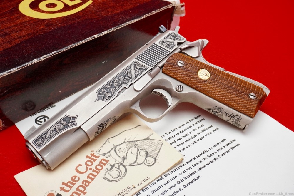 1983 Colt Ace 1911 .22LR 5" E-Nickel *STUNNING FLORAL ENGRAVING*-img-0