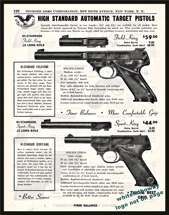 1952 HIGH STANDARD Field King and Sport King Pistol AD w/original prices-img-0