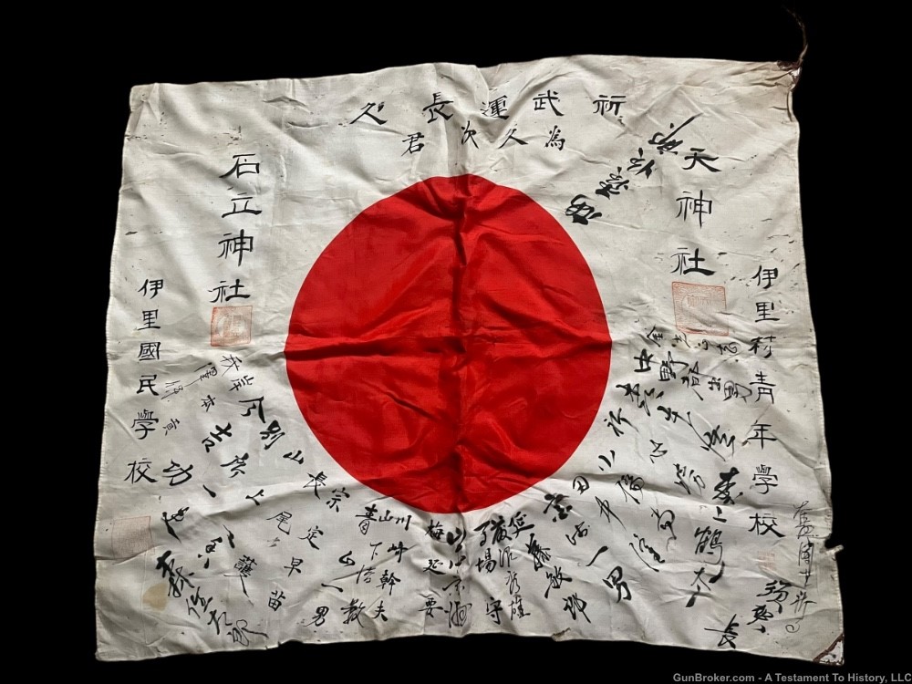 WWII JAPANESE- BANZAI SIGNED FLAG- FULL OF SIGNATURES- WW2 GI BRING BACK-img-0