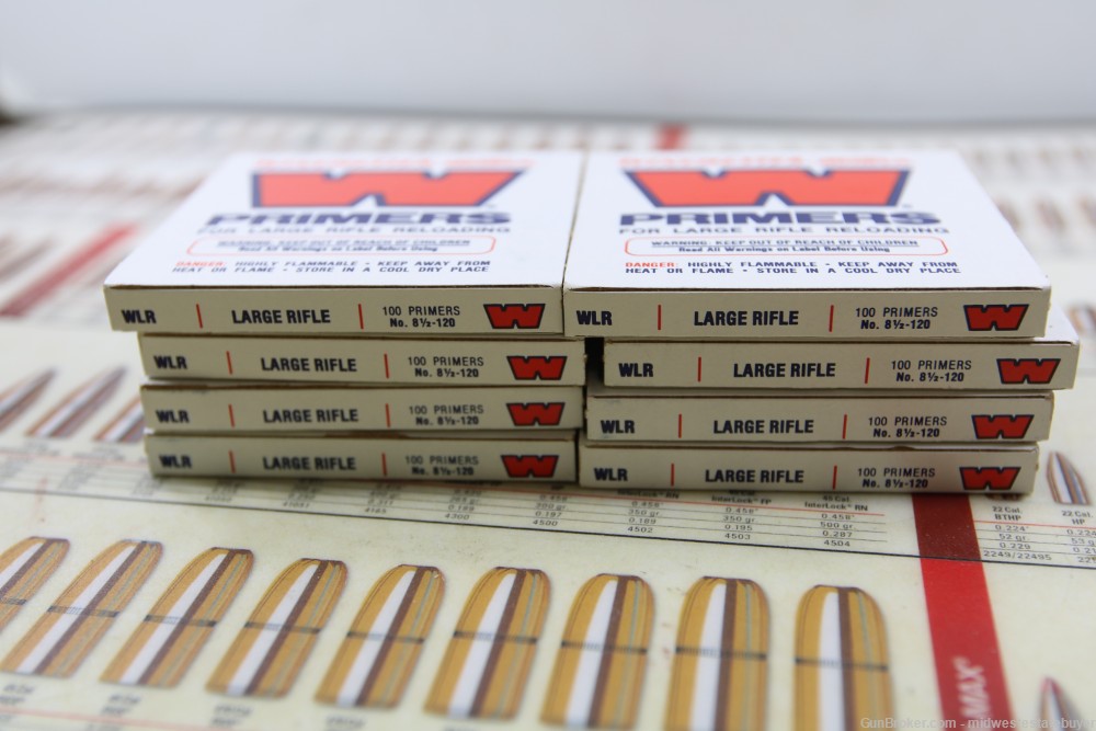 Winchester WLR Large Rifle 800 Primers No. 8 1/2-120 8 Trays Reloading .99-img-1