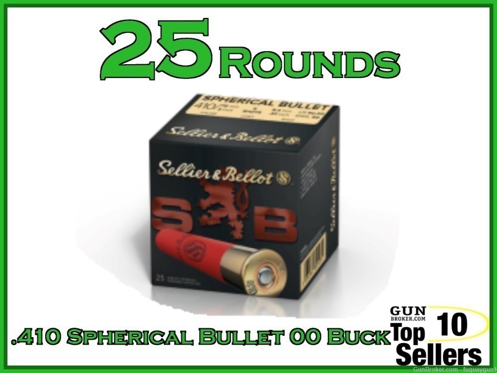 S&B Spherical Bullet 410 BORE 3" 00 Buck Shot 25-ROUND BOX SB410B SHOTSHELL-img-0