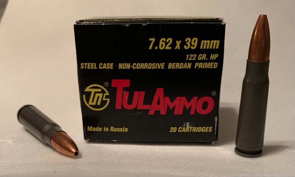 TulAmmo 7.62x39 Steel Case, 122 Gr JHP Non-Corrosive 500 Rds NO CC FEE-img-0