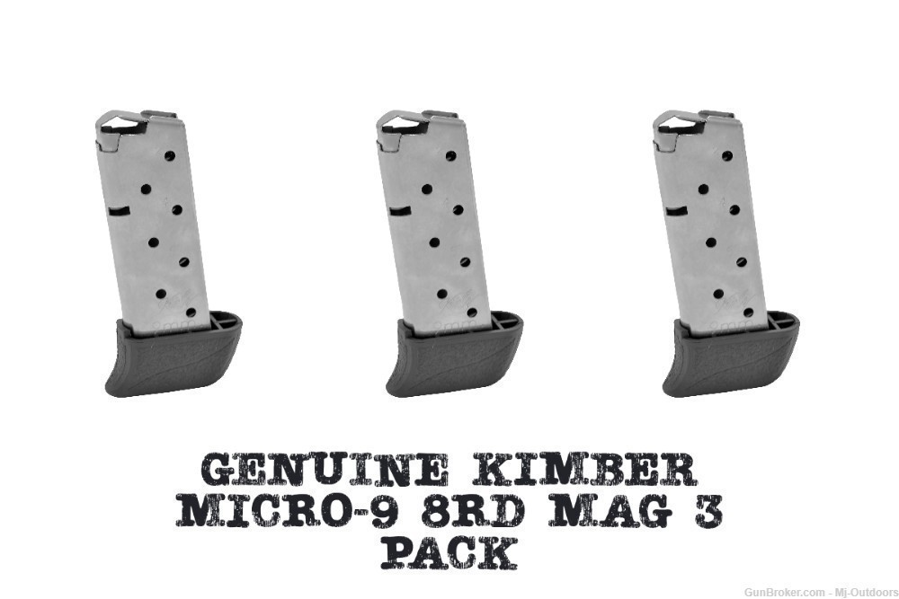 Kimber Micro 9 Magazine 9MM 8-Round Stainless With Extended Base 3 Pack-img-0
