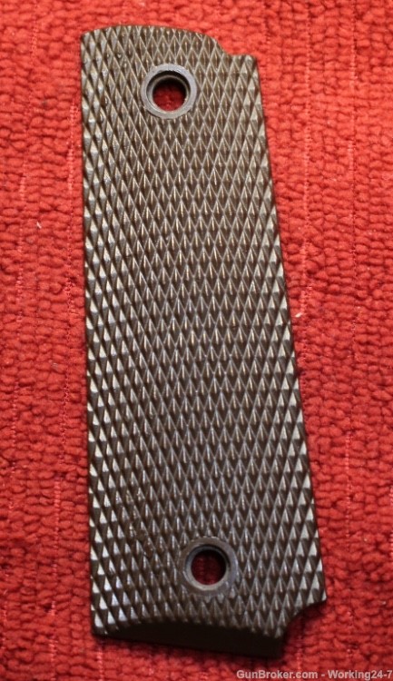 Brown Plastic Full Checkered 1911 Full Size Grip.  LEFT SIDE ONLY-img-0