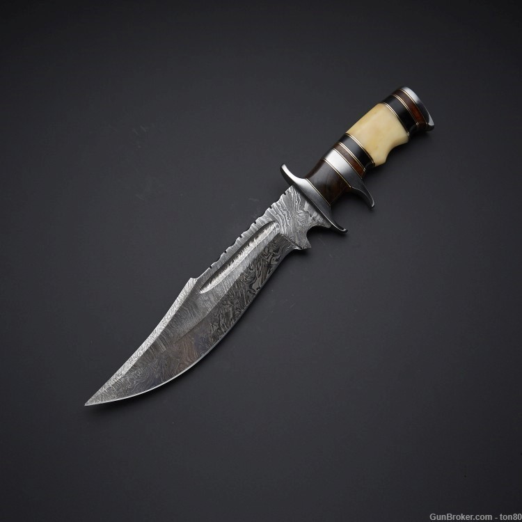 HANDMADE CUSTOM BOWIE KNIFE DAMASCUS STEEL 14.5 INCH QK76-img-0